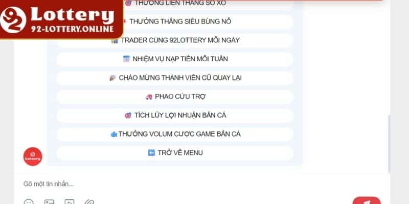 Liên hệ 92lottery tiện lợi thông qua khung chat